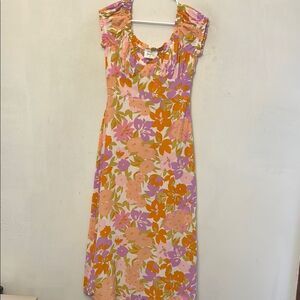 The Native One orange pink floral side slit maxi dress Size S EUC